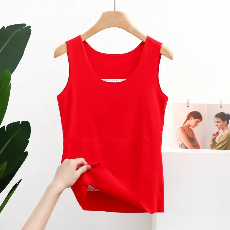 Women Fleece Vest Pink White Seamless Warm Winter Sling