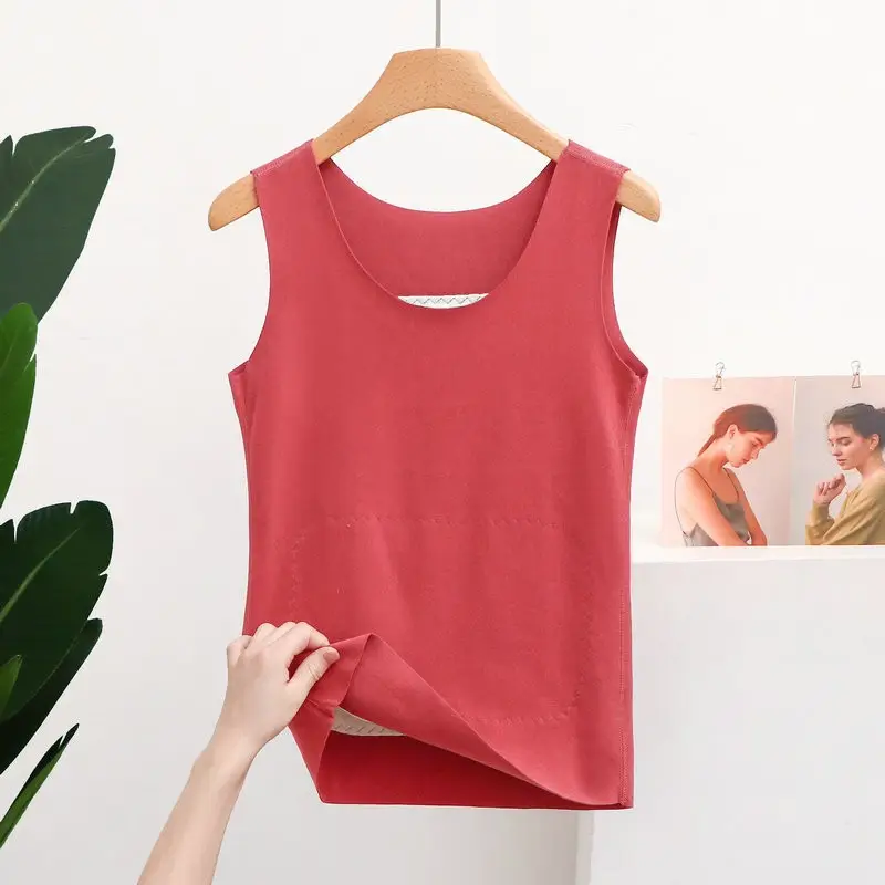 Women Fleece Vest Pink White Seamless Warm Winter Sling