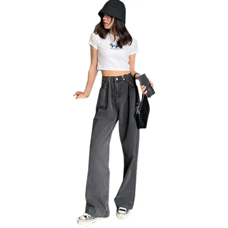 Women Korean Style High Waist Wide Leg Pants Set - Image 8