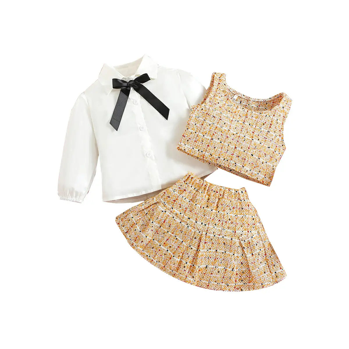 Girls New Plaid Vest & Skirt Set Small - Image 5