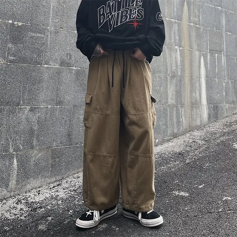 Men's Black Wide-leg Drawstring Pants Autumn Style - Image 3