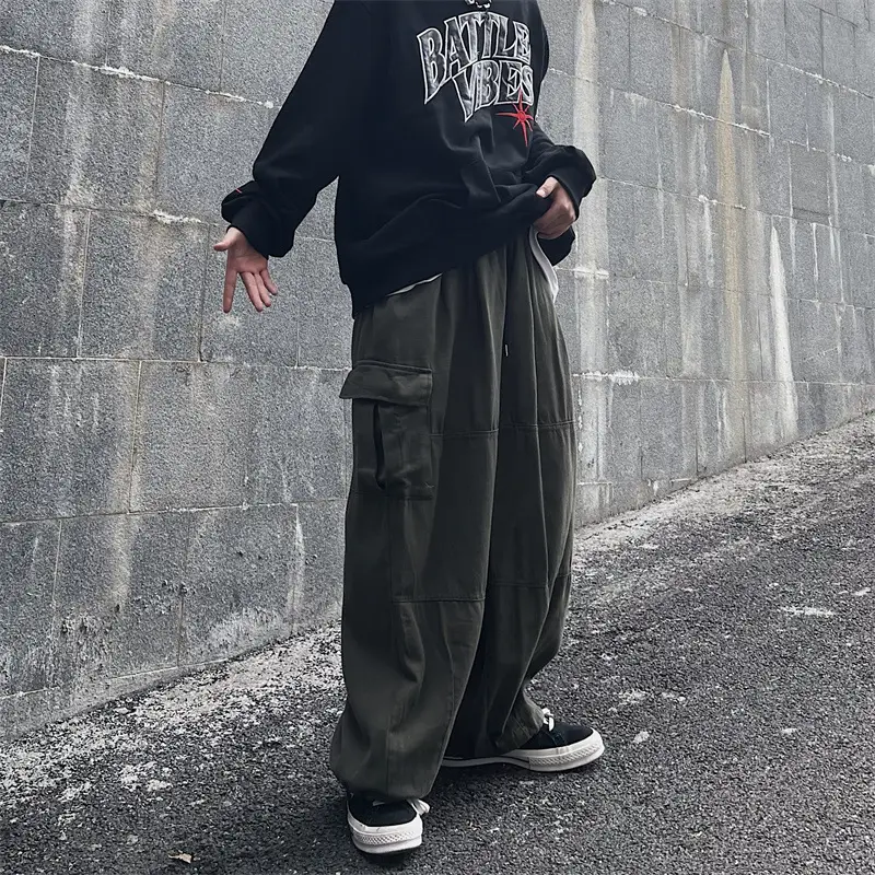 Men's Black Wide-leg Drawstring Pants Autumn Style - Image 4