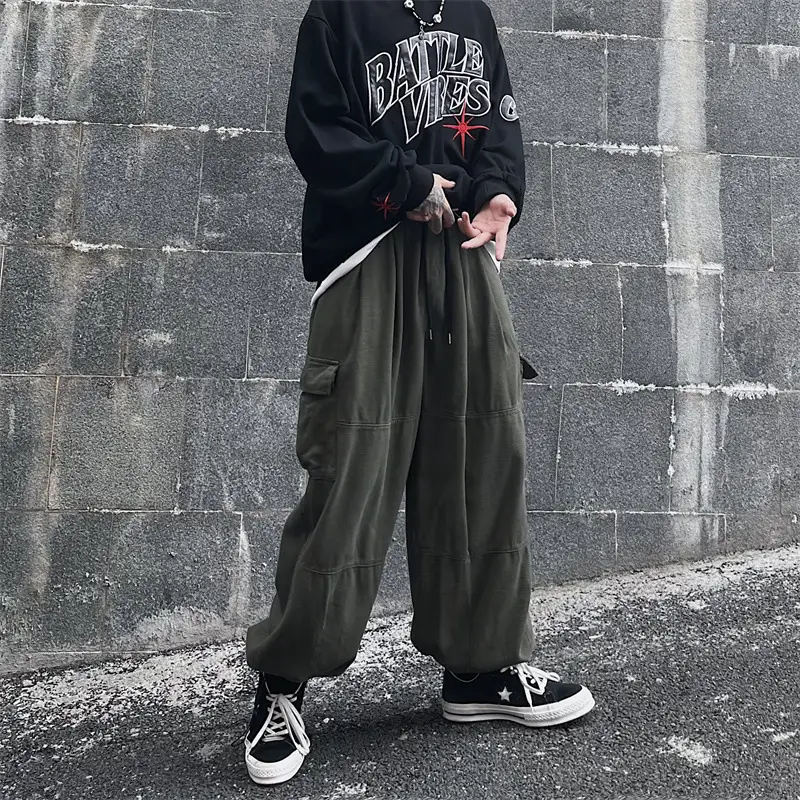 Men's Black Wide-leg Drawstring Pants Autumn Style - Image 5