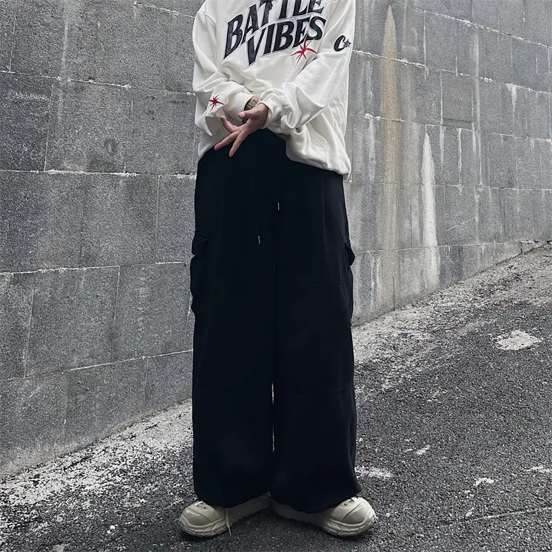 Men's Black Wide-leg Drawstring Pants Autumn Style - Image 6