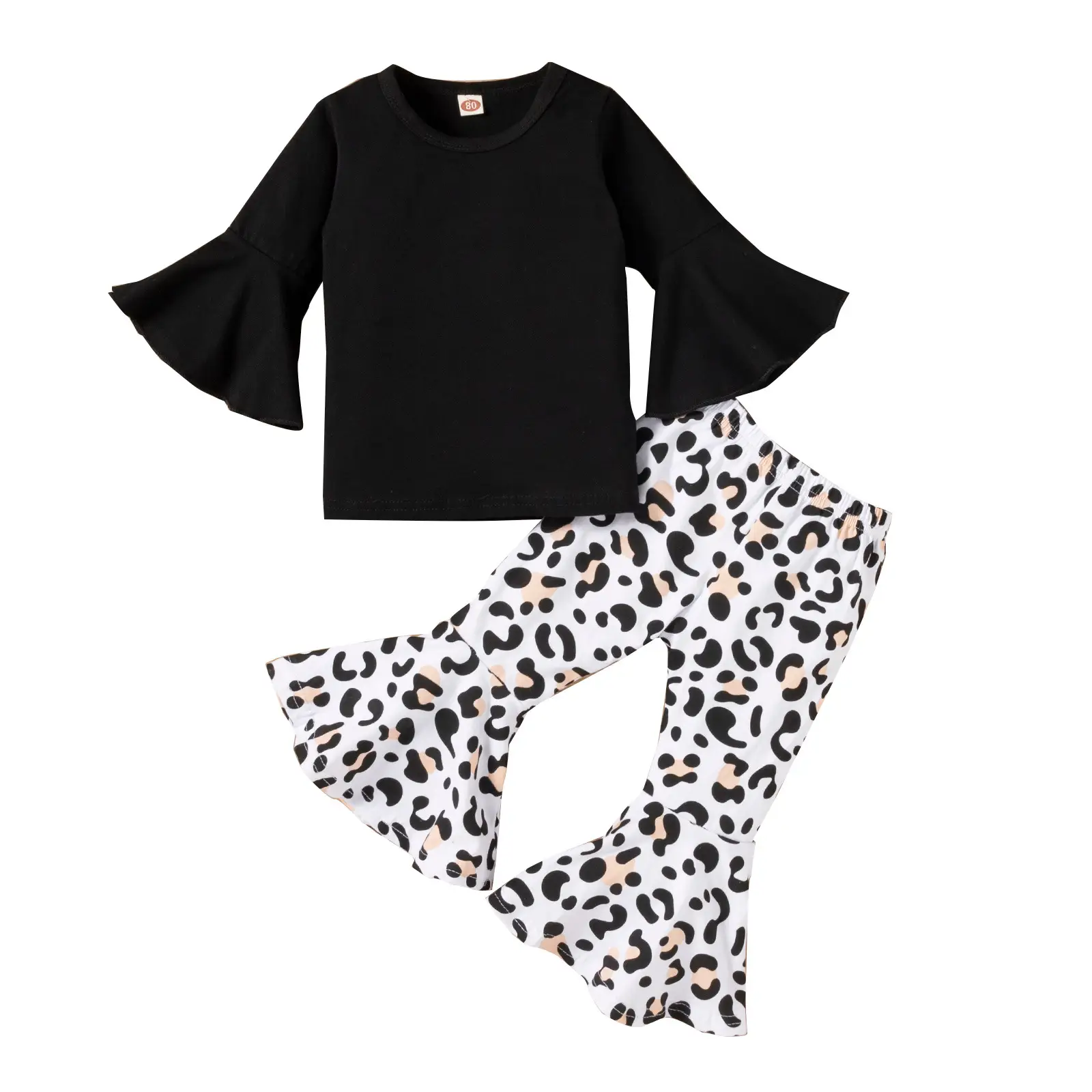 Girls Leopard Print Bell Sleeve Top & Trouser Set - Image 6