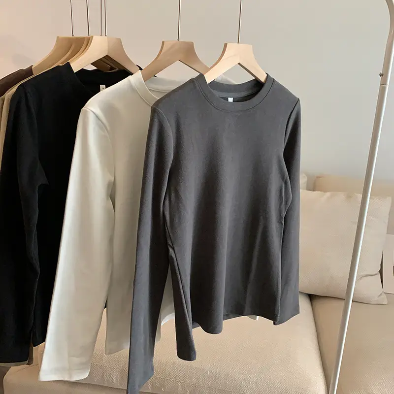 Women Velvet T-Shirt Long Sleeve Slim Fit Autumn