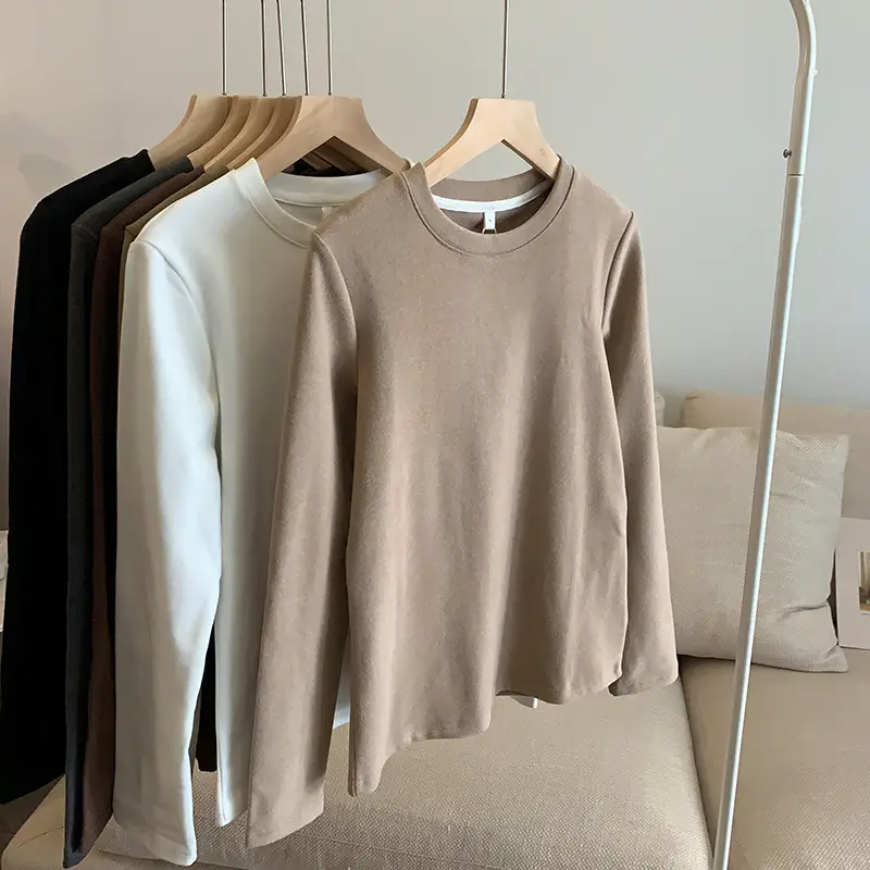 Women Velvet T-Shirt Long Sleeve Slim Fit Autumn