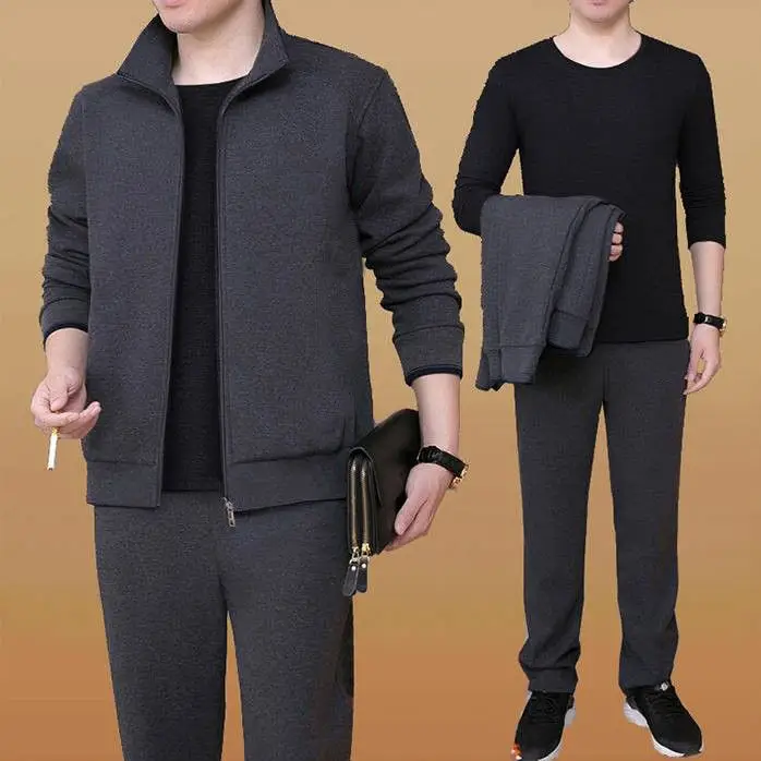 Middle-aged Sweatshirt Sportswear Set Gray Plus Size