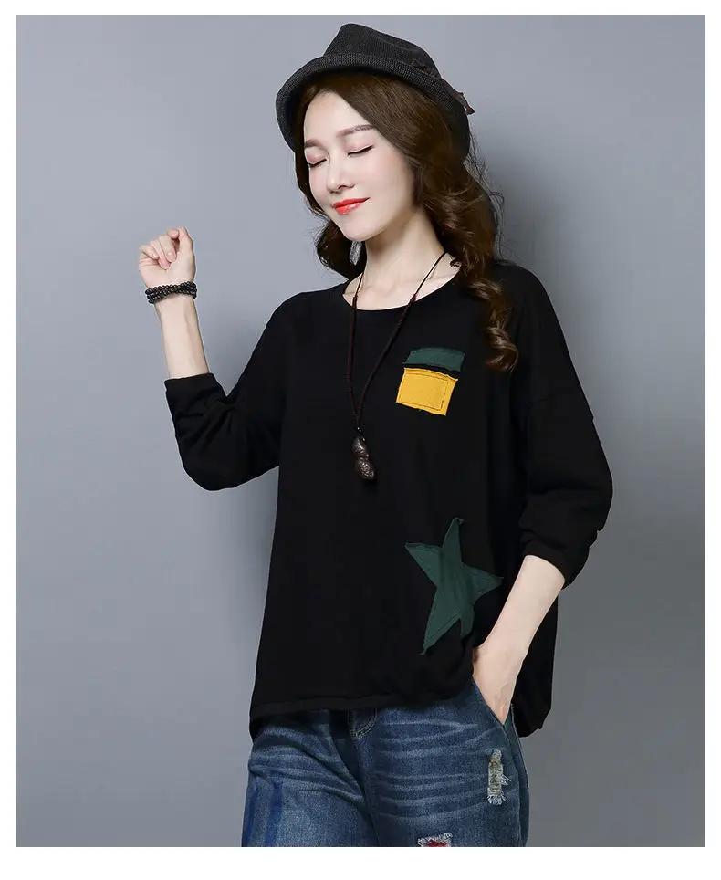 Spring & Autumn Thin Round Neck Long Sleeve Printed Top for Mom Korean Loose Large Size Slimming T-shirt — feature 10