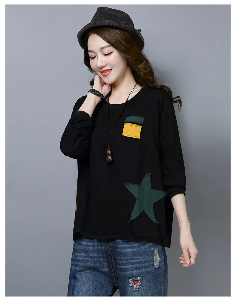 Spring & Autumn Thin Round Neck Long Sleeve Printed Top for Mom Korean Loose Large Size Slimming T-shirt — feature 11