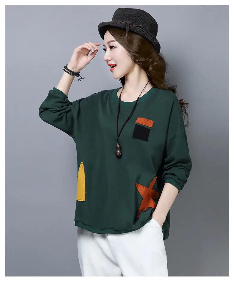 Spring & Autumn Thin Round Neck Long Sleeve Printed Top for Mom Korean Loose Large Size Slimming T-shirt — feature 13