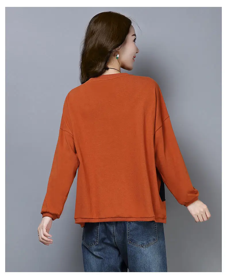 Spring & Autumn Thin Round Neck Long Sleeve Printed Top for Mom Korean Loose Large Size Slimming T-shirt — feature 14