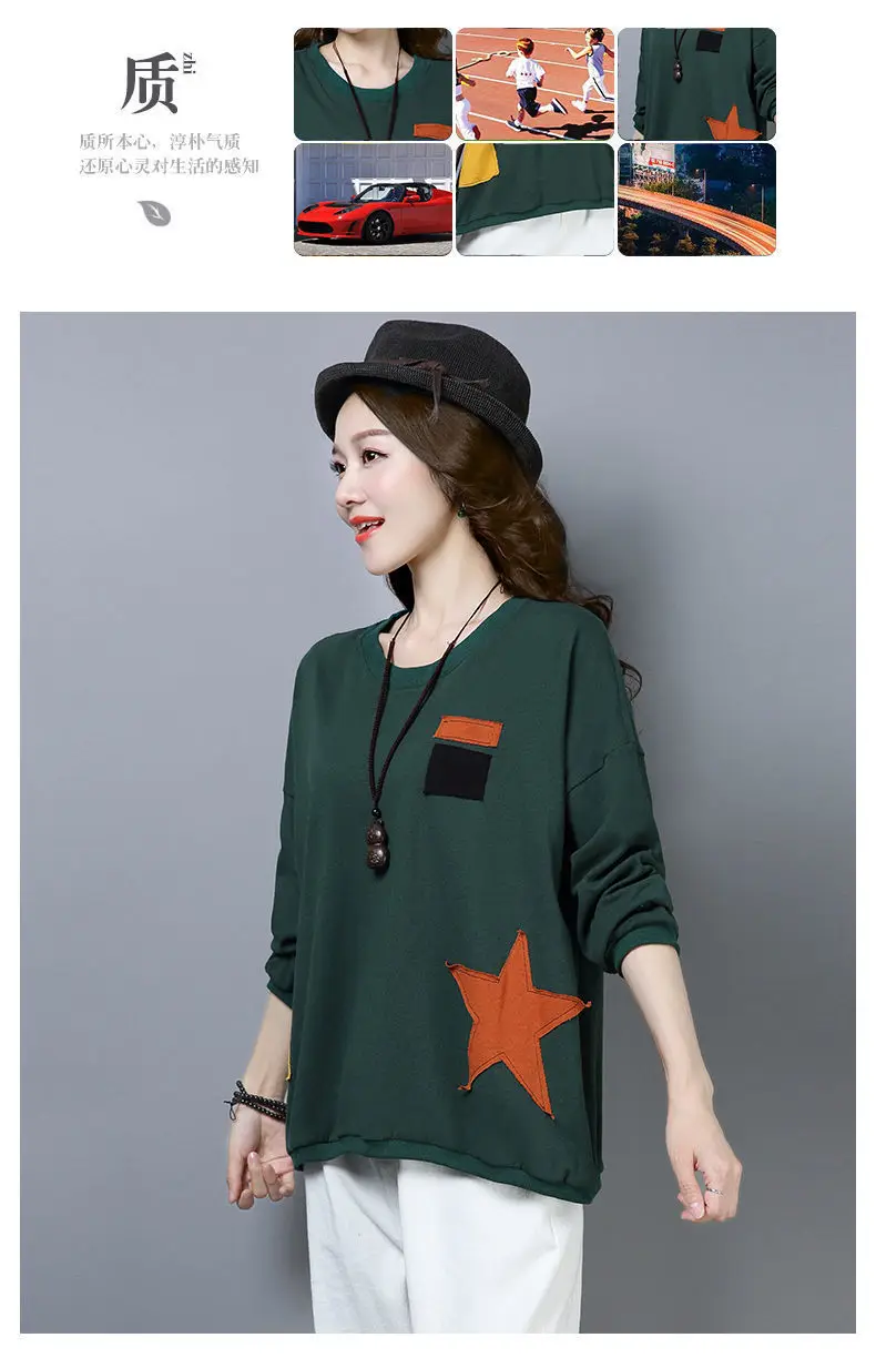 Spring & Autumn Thin Round Neck Long Sleeve Printed Top for Mom Korean Loose Large Size Slimming T-shirt — feature 5
