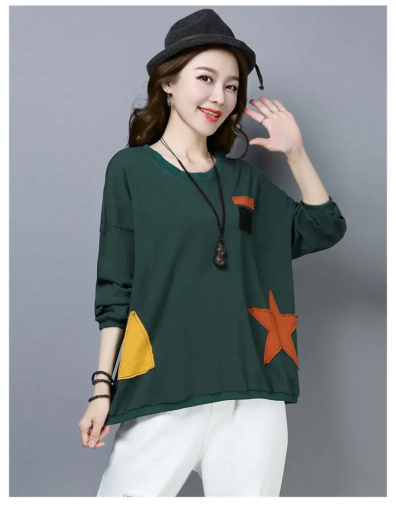 Spring & Autumn Thin Round Neck Long Sleeve Printed Top for Mom Korean Loose Large Size Slimming T-shirt — feature 7