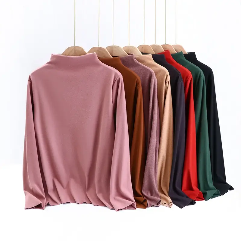 Half High Collar Velvet Shirt Long Sleeve Fat Girl Winter Thermal