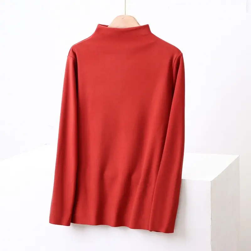 Half High Collar Velvet Shirt Long Sleeve Fat Girl Winter Thermal
