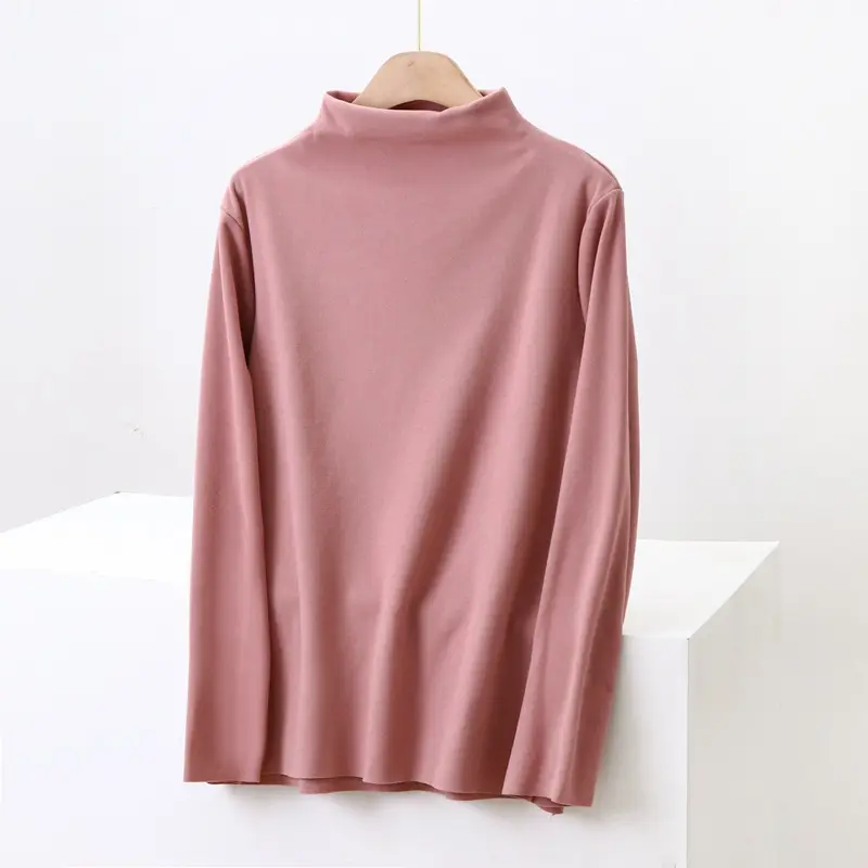 Half High Collar Velvet Shirt Long Sleeve Fat Girl Winter Thermal