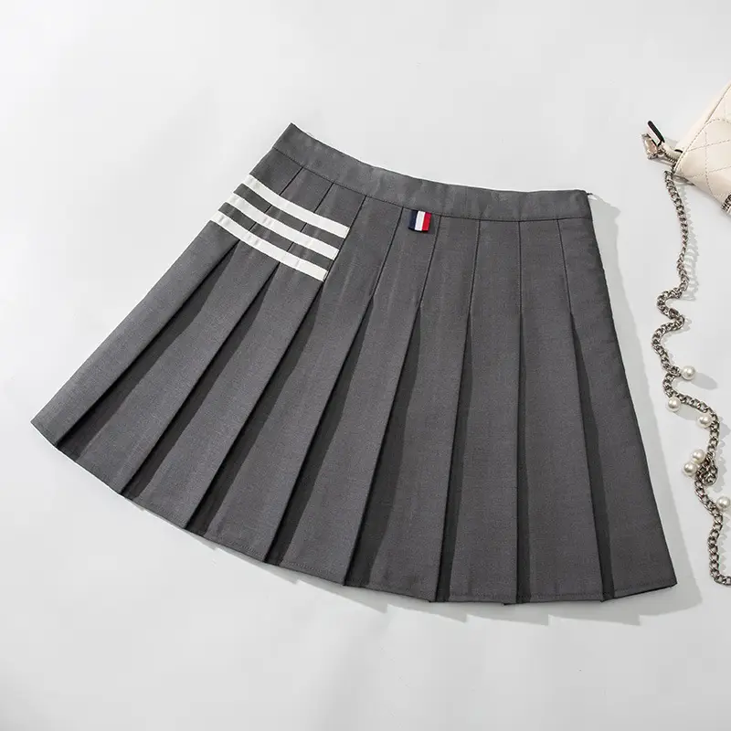 Women Pleated Striped Skirt High Waist Spring Autumn - Image 3