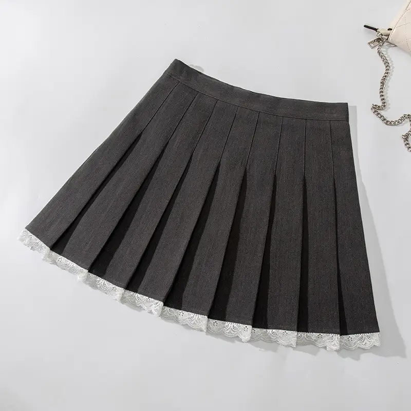 Black Lace High Waist Pleated Skirt Plus Size Slimming A-Line - Image 2