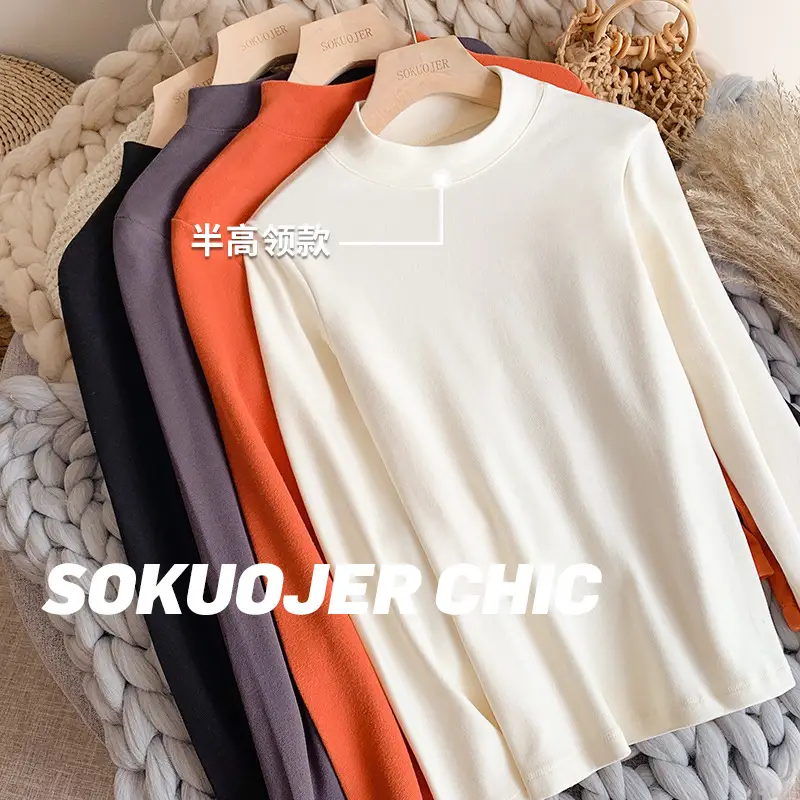 Women Sun Velvet Half-Turtleneck Plus Size Shirt