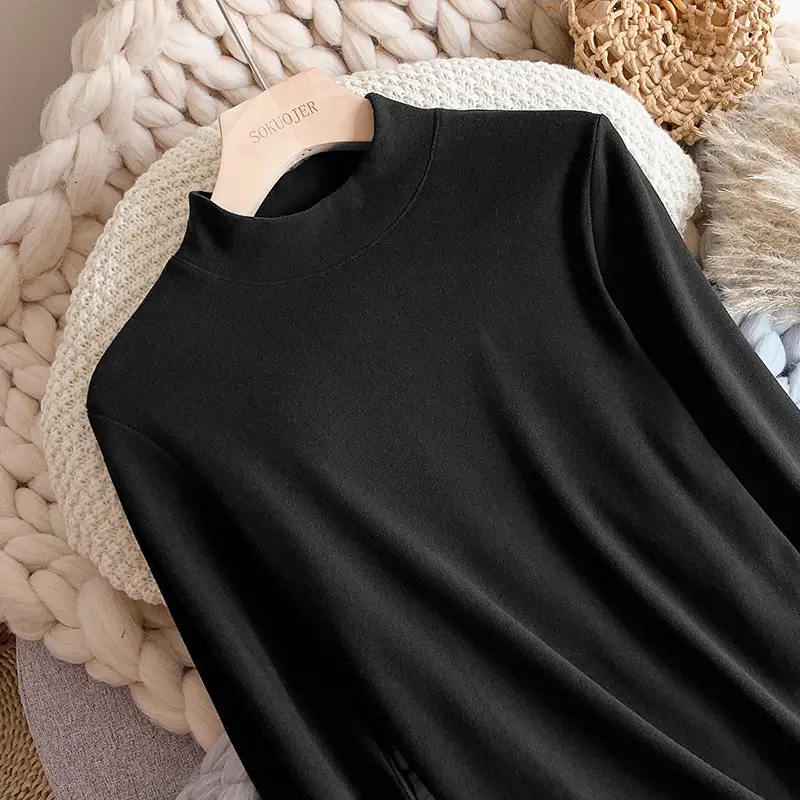 Women Sun Velvet Half-Turtleneck Plus Size Shirt