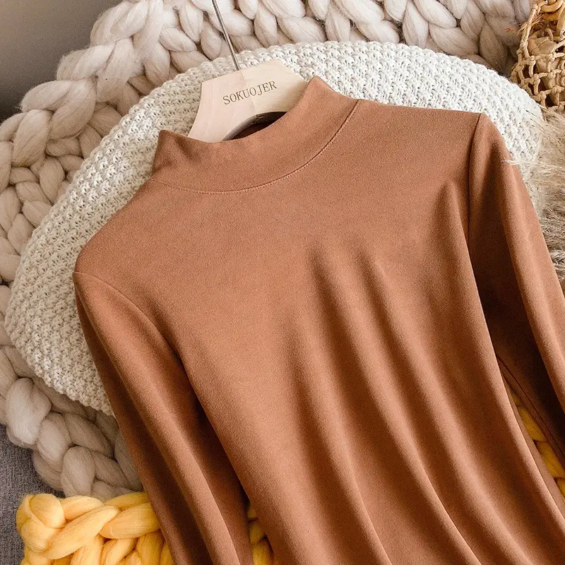 Women Sun Velvet Half-Turtleneck Plus Size Shirt