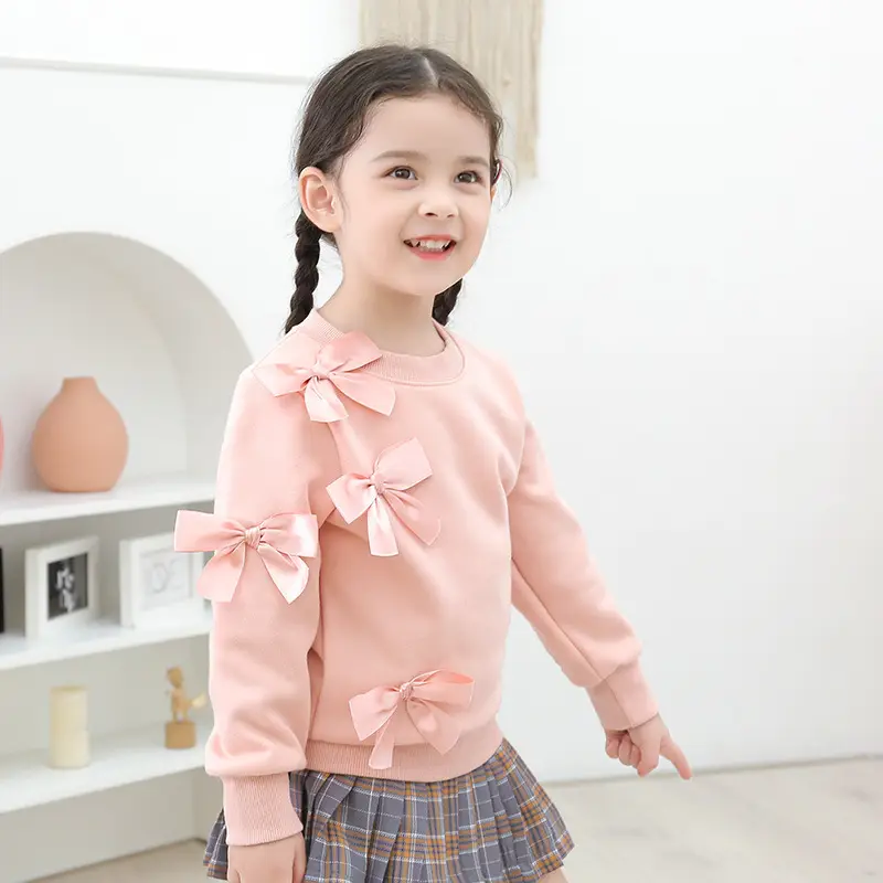 Girls Pink Bow Fleece Sweater 2024 - Image 3