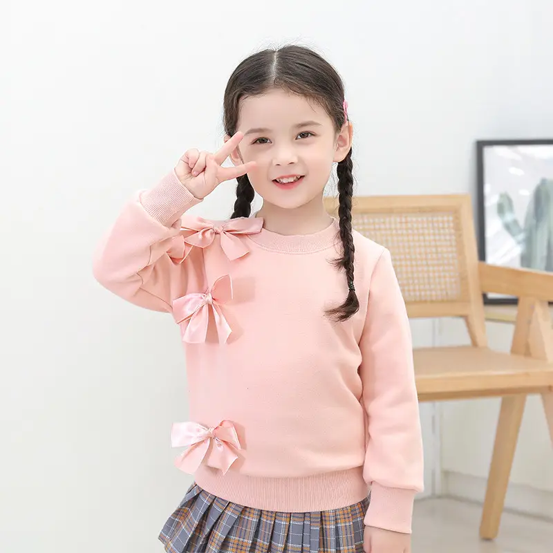 Girls Pink Bow Fleece Sweater 2024 - Image 4