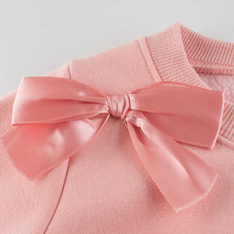 Girls Pink Bow Fleece Sweater 2024 - Image 5
