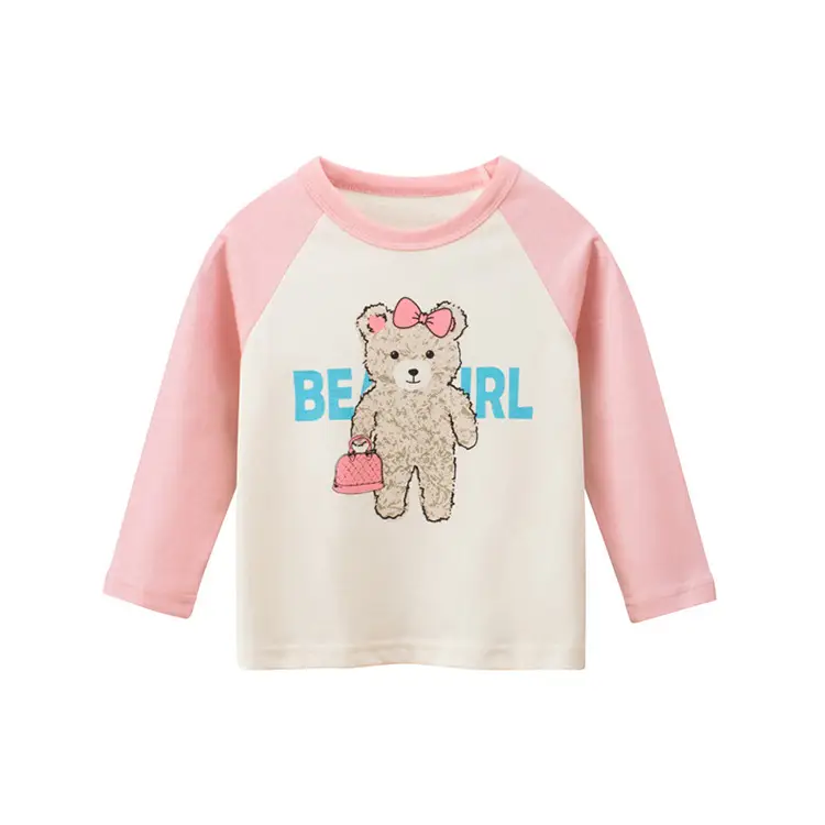 Girls Long Sleeve T-Shirt Bear Print Pink Long Sleeve Top - Image 2