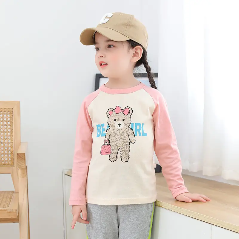 Girls Long Sleeve T-Shirt Bear Print Pink Long Sleeve Top - Image 3