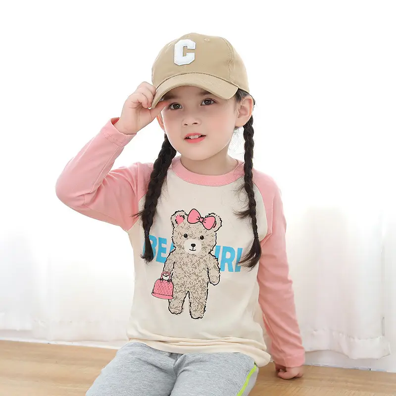 Girls Long Sleeve T-Shirt Bear Print Pink Long Sleeve Top - Image 4