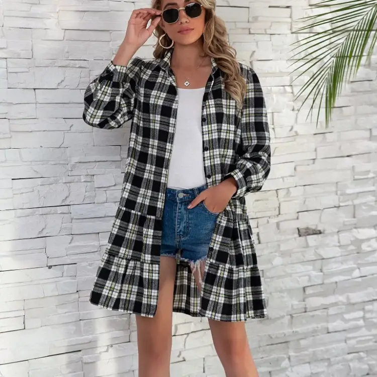 2024 Plaid Crossbody Shirt Long Sleeve Women - Image 6