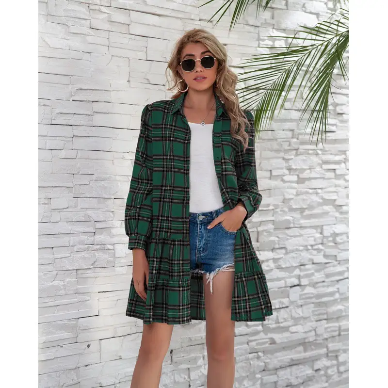 2024 Plaid Crossbody Shirt Long Sleeve Women - Image 2