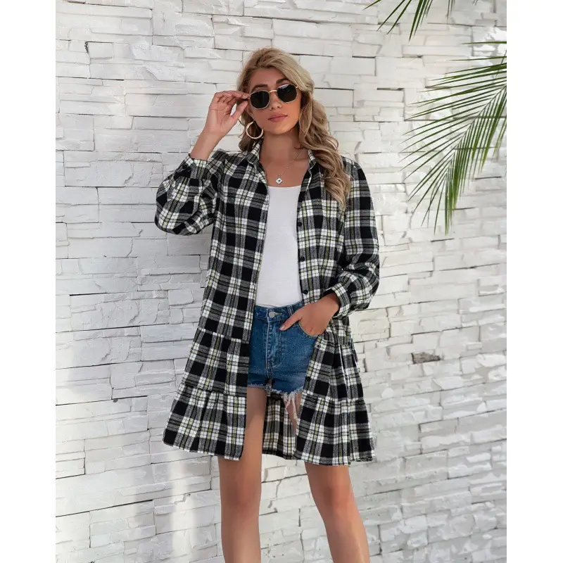 2024 Plaid Crossbody Shirt Long Sleeve Women - Image 3