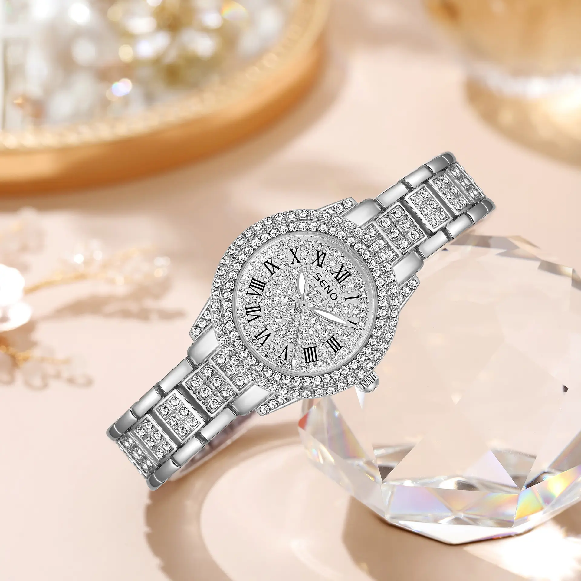 Star-Studded Women's Quartz Watch with Diamond Band - Image 3