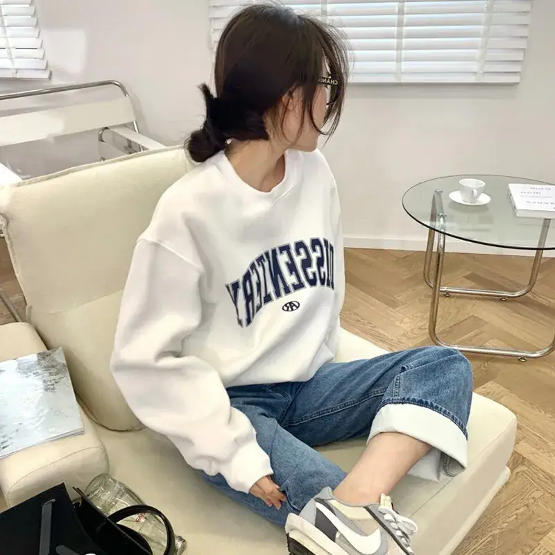 Women 2025 Thin Sweatshirt Black Letter Print Loose Fit - Image 4