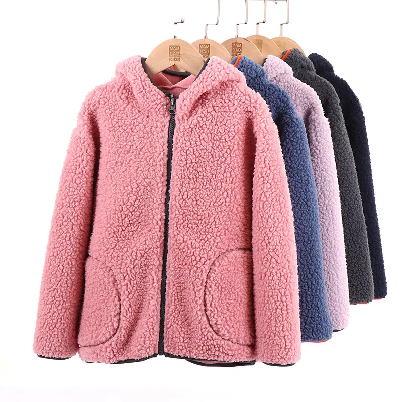 Children's Lamb Fleece Hoodie Blue Pink Winter Warm - Image 7