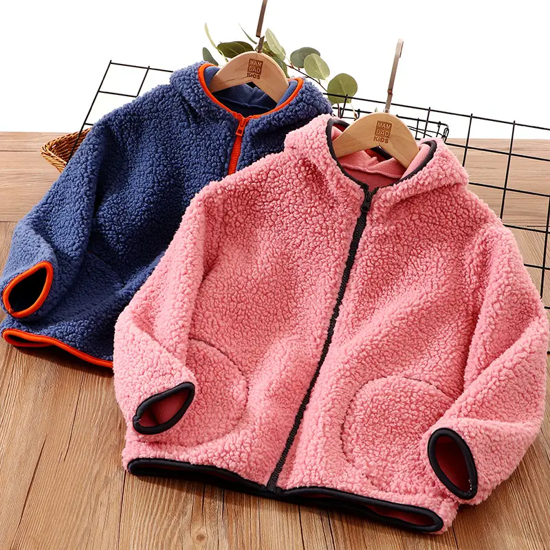 Children's Lamb Fleece Hoodie Blue Pink Winter Warm - Image 8