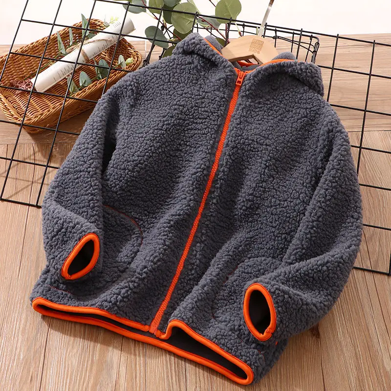 Children's Lamb Fleece Hoodie Blue Pink Winter Warm - Image 3
