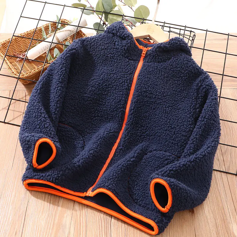 Children's Lamb Fleece Hoodie Blue Pink Winter Warm - Image 4