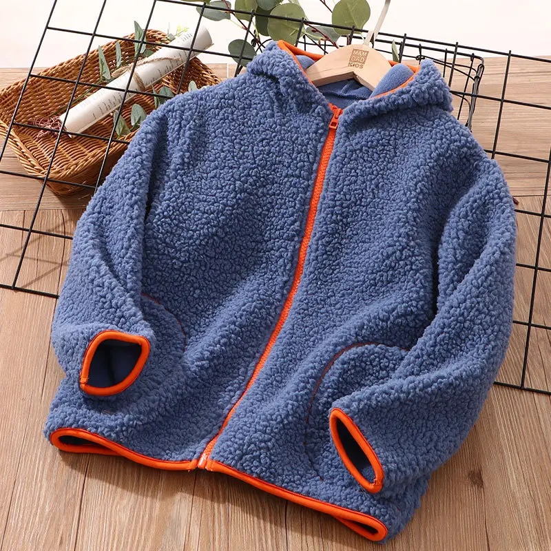 Children's Lamb Fleece Hoodie Blue Pink Winter Warm - Image 5