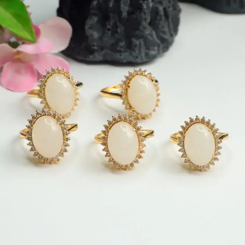 Guan Yu White Jade Ring with Sunflower Design — feature 12