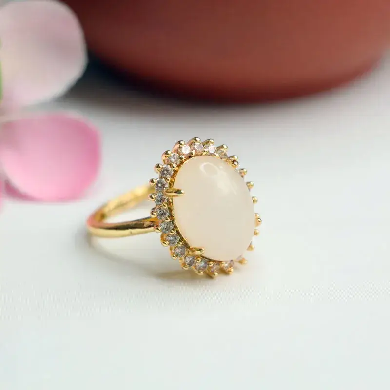 Guan Yu White Jade Ring with Sunflower Design — feature 6