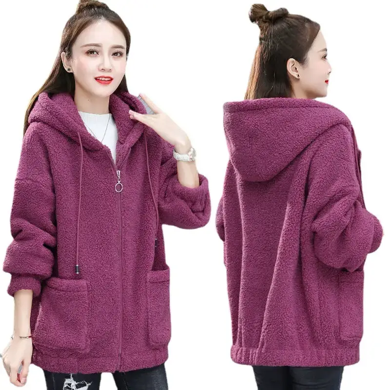 Women Fleece Zipper Hoodie Black 2024 Winter - Image 9