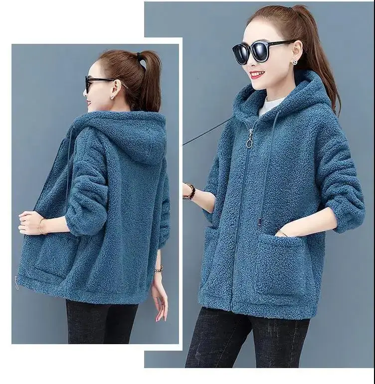 Women Fleece Zipper Hoodie Black 2024 Winter — feature 16