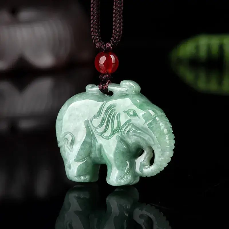 Natural Jade Elephant Pendant with Red Stone Accord - Image 2