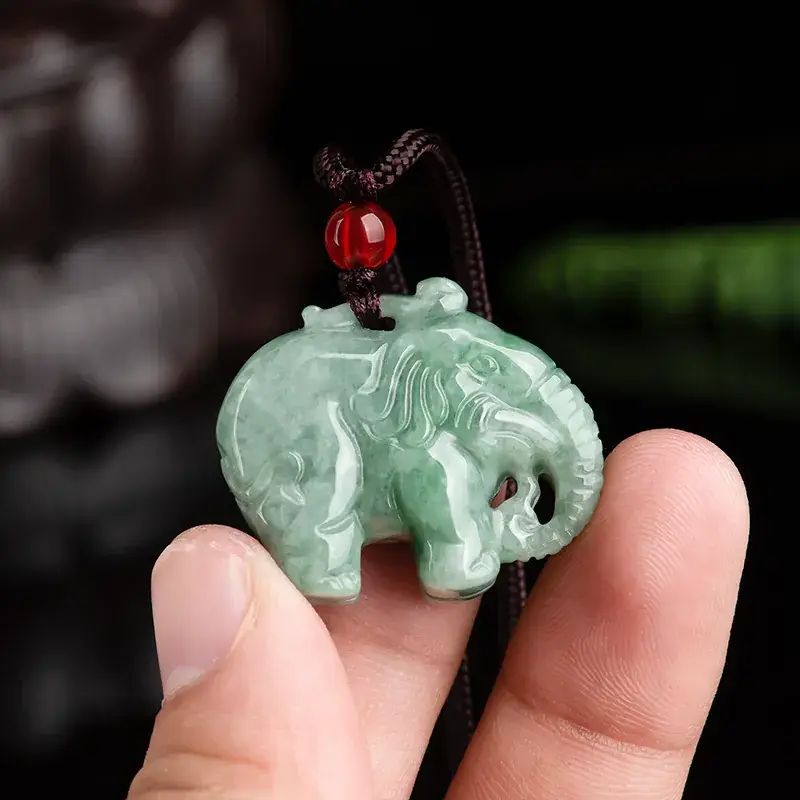 Natural Jade Elephant Pendant with Red Stone Accord - Image 3