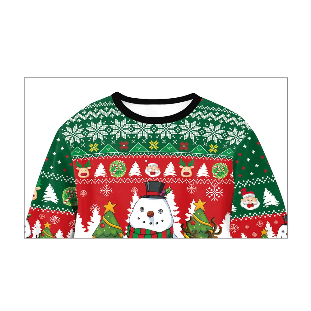 Christmas Snowman Printed Sweatshirt Red Green Long Sleeve - Image 3