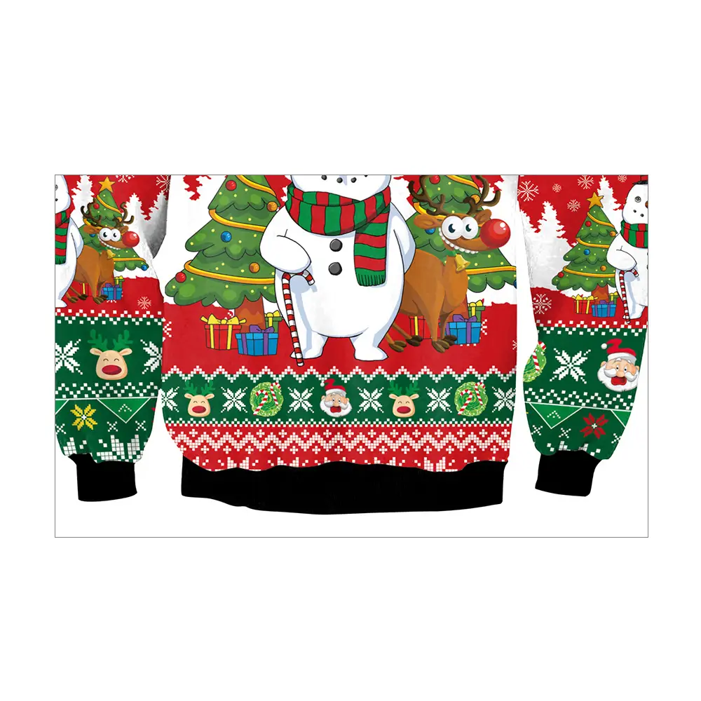 Christmas Snowman Printed Sweatshirt Red Green Long Sleeve - Image 4